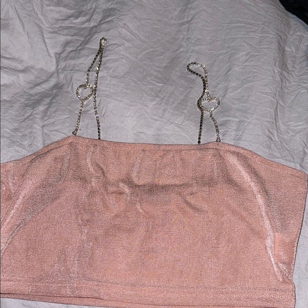 Heart Chain Strap Pink Crop Top